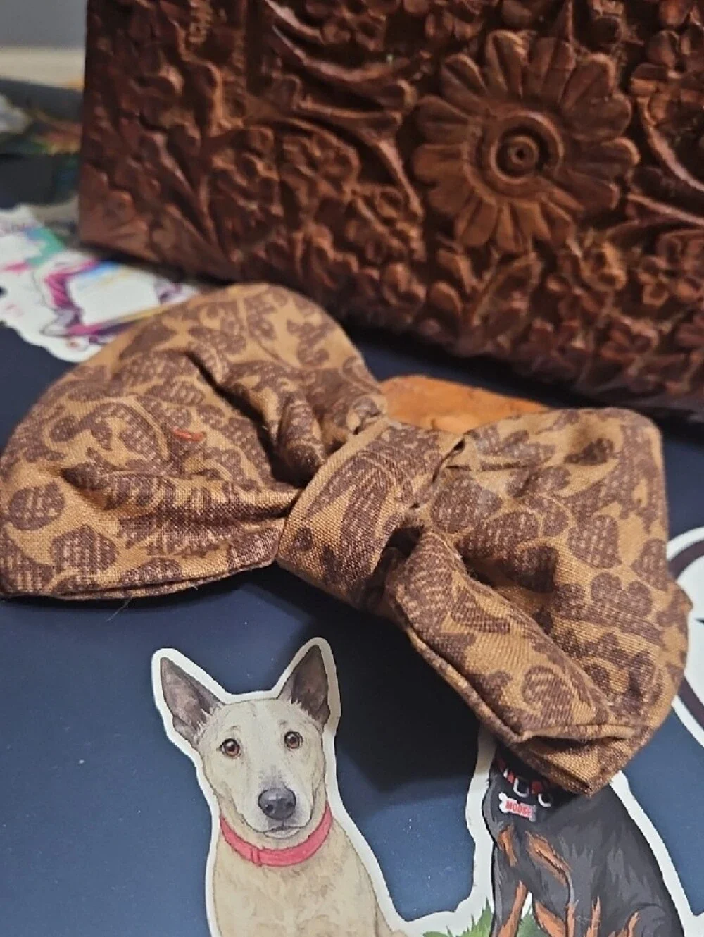 Handmade Brown Paisley Pet Collar Bow Tie Accessory NEW